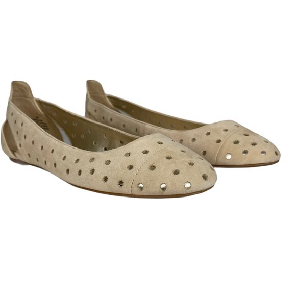 Nine West Marie Perforated Suede Ballet Shoe Cream 9 - Picture 3 of 6